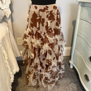 Cato Brown and Cream Ruffled Maxi Skirt S